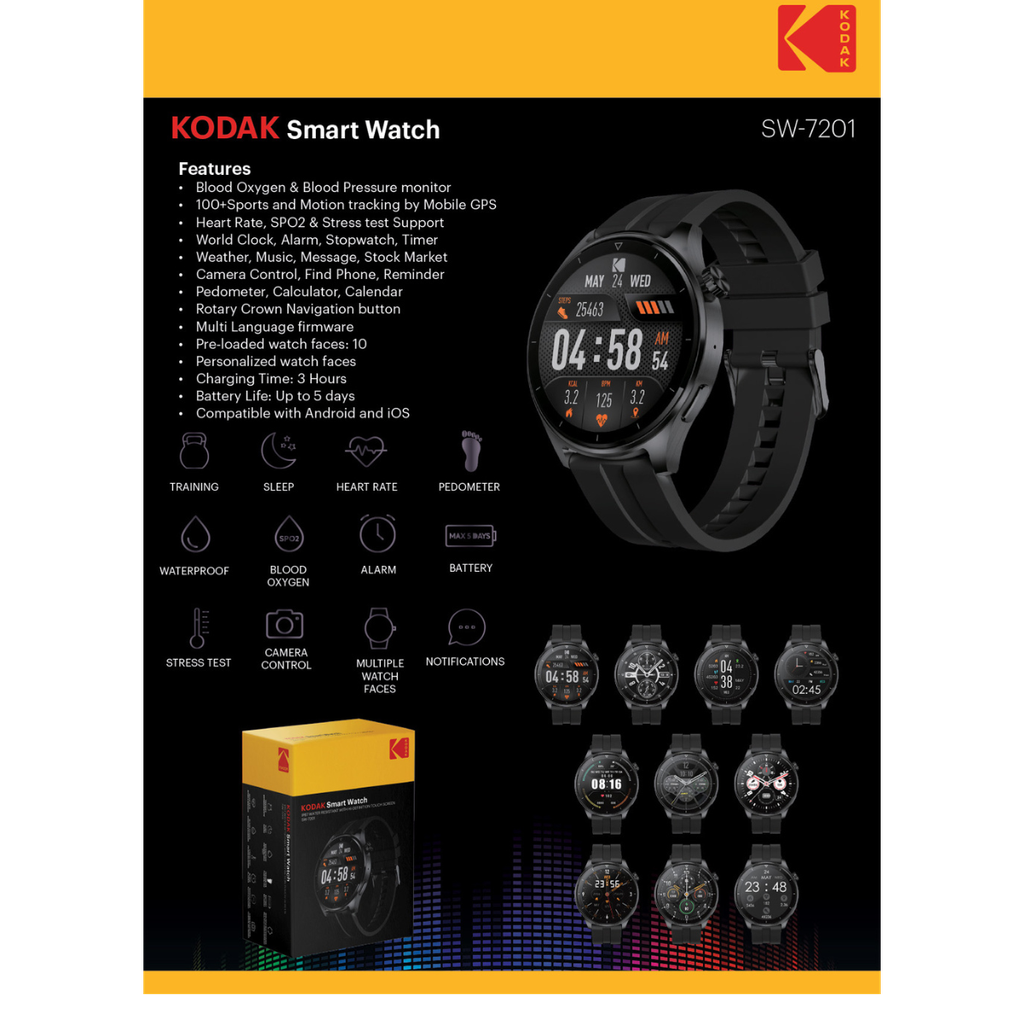 Kodak reloj inteligente SW7201 negro 1,45" full touch