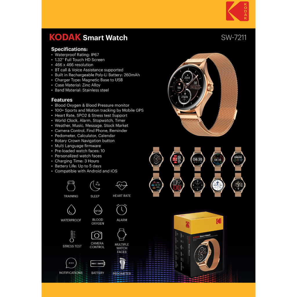 Kodak reloj inteligente SW7211 oro rosa 1,32" full touch