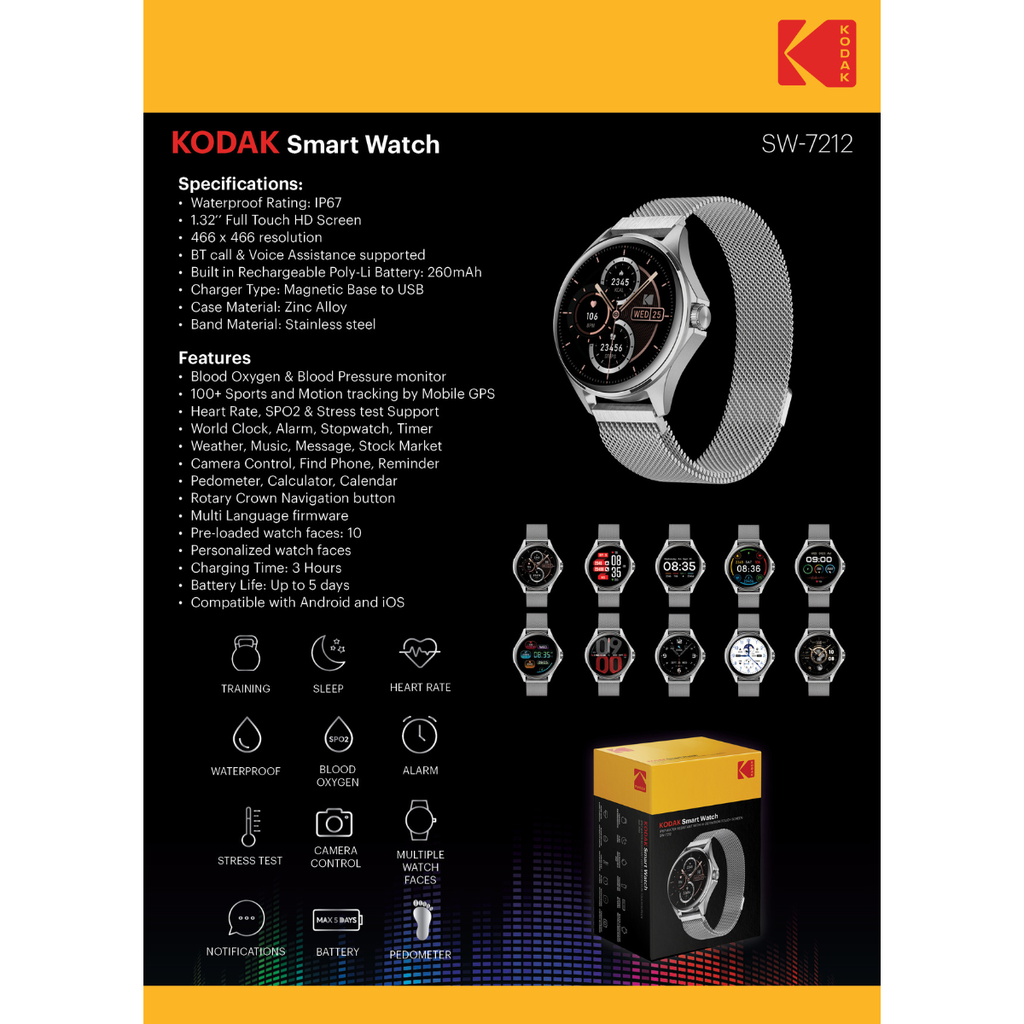 Kodak reloj inteligente SW7211 oro rosa 1,32" full touch