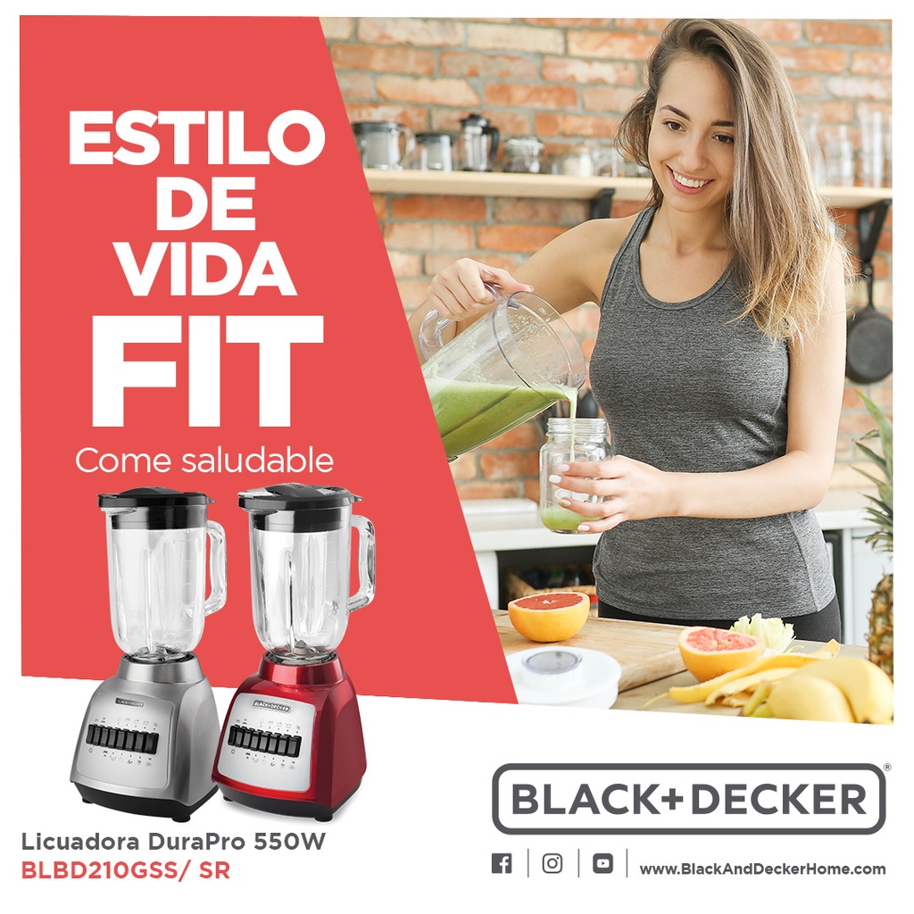 Black + Decker licuadora 10 veloc jarra vidrio 550w base metalica gris BLBD210GSs
