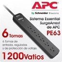 APC supresor de picos 6 salidas cable de 3pies 120v pe63