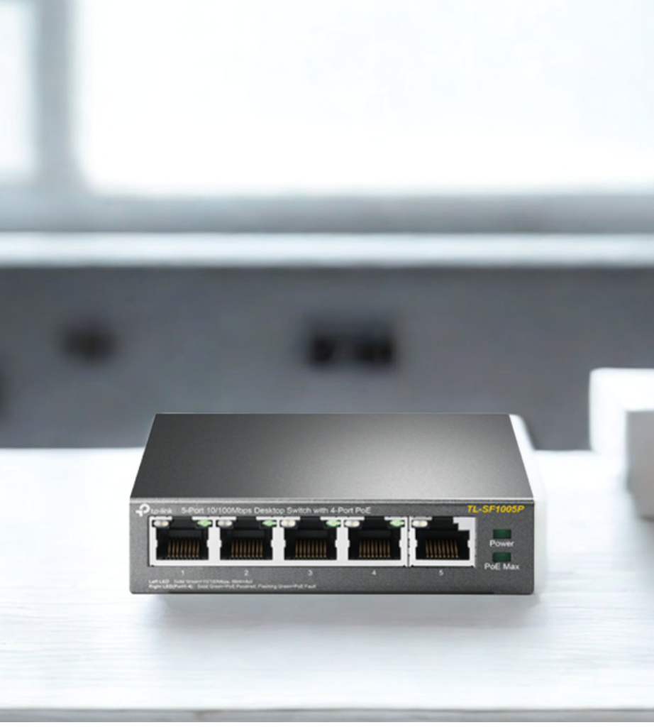 TP-link switch omada de escritorio de 5 puertos a 10/100 Mbps con PoE de 4 puertos - TL-SF1005P