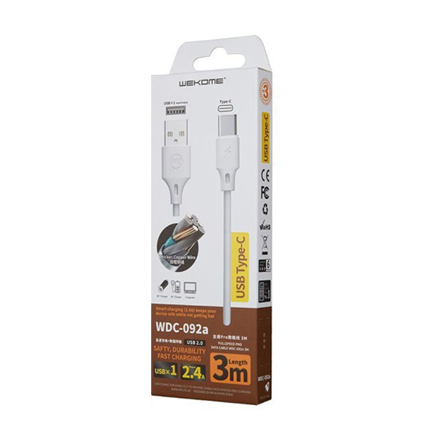CABLE USB TIPO C WDC-092A 3M WEKOME BLANCO