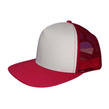 Gorra de poliéster con malla roja y víscera plana roja