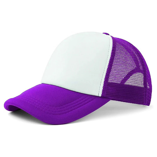 Gorra de poliéster con malla morada y víscera plana morada