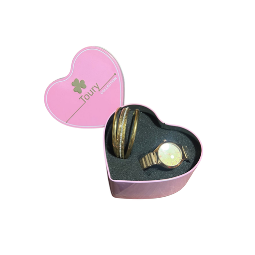 Reloj con pulseras con caja de corazon de mujer 1